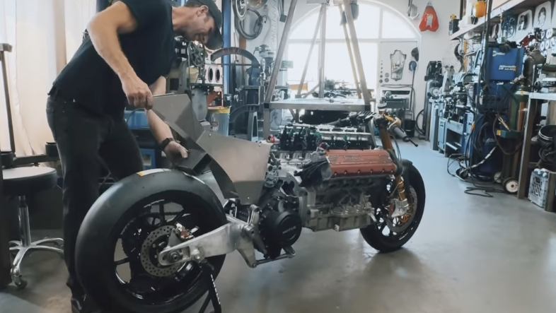 Maxwell Hazen and his F355 powered custom motorcycle